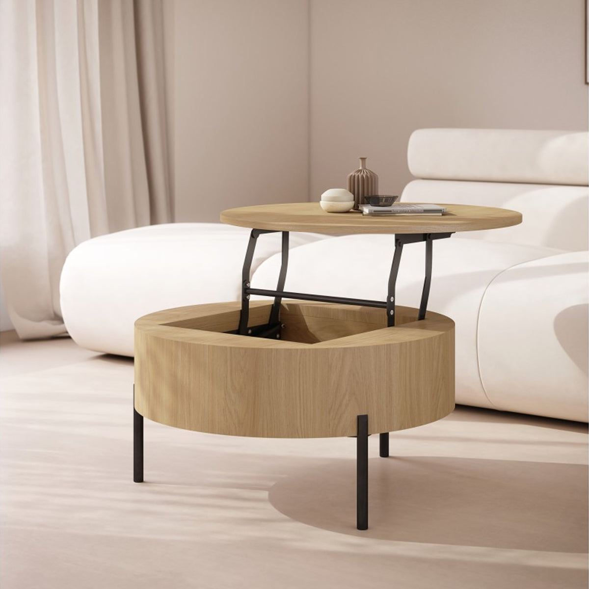 Frida Modern Coffee Table with Hidden Storage - Oasis Oak