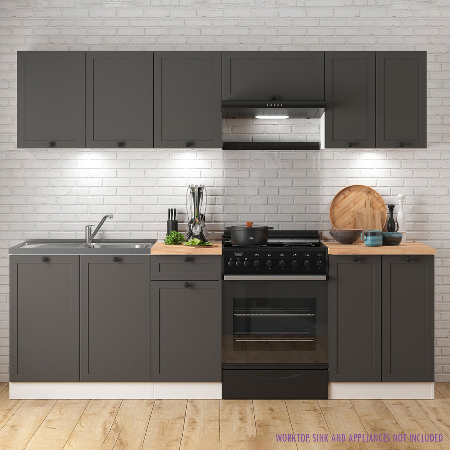 Summer 7 Unit Kitchen Cabinets Set 230cm - Graphite