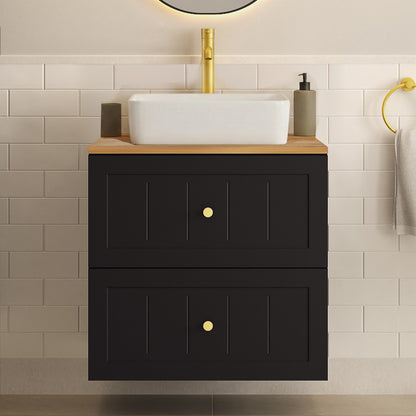 Gusto Scandi Style 2 Drawer Wall Cabinet Vanity Unit 60cm with Worktop Basin - Black