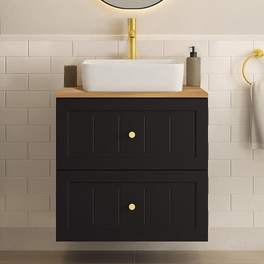 Gusto Scandi Style 2 Drawer Wall Cabinet Vanity Unit 60cm with Worktop Basin - Black
