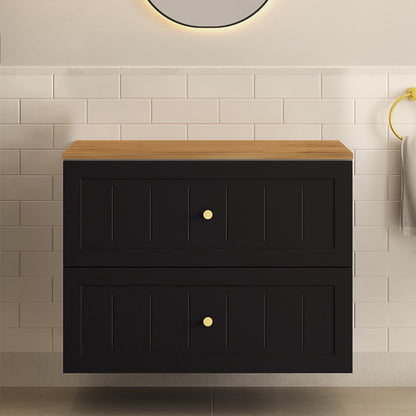 Gusto Scandi Style 2 Drawer Wall Cabinet Vanity Unit with Worktop 80cm - Black