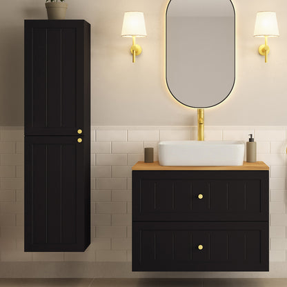 Gusto Scandi Style Bathroom Wall Cabinets Vanity Unit with Worktop Basin Set 35cm & 80cm - Black
