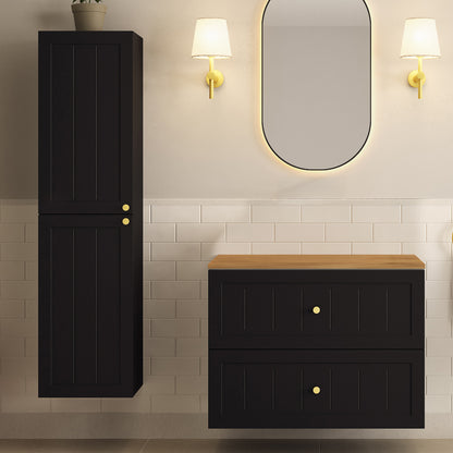 Gusto Scandi Style Bathroom Wall Cabinets Vanity Unit with Worktop Set 35cm & 80cm - Black