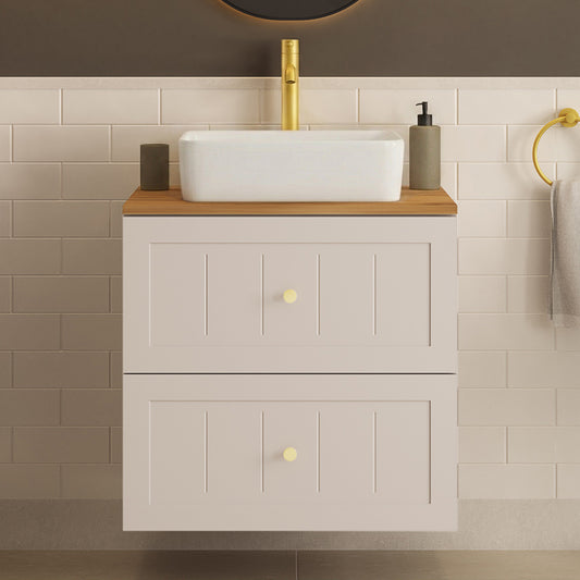 Gusto Scandi Style 2 Drawer Wall Cabinet Vanity Unit 60cm with Worktop Basin - Cashmere