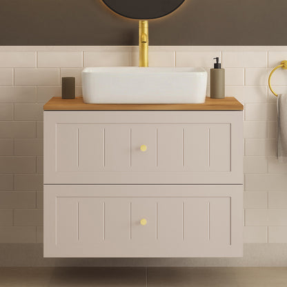 Gusto Scandi Style 2 Drawer Wall Cabinet Vanity Unit 80cm with Worktop Basin - Cashmere