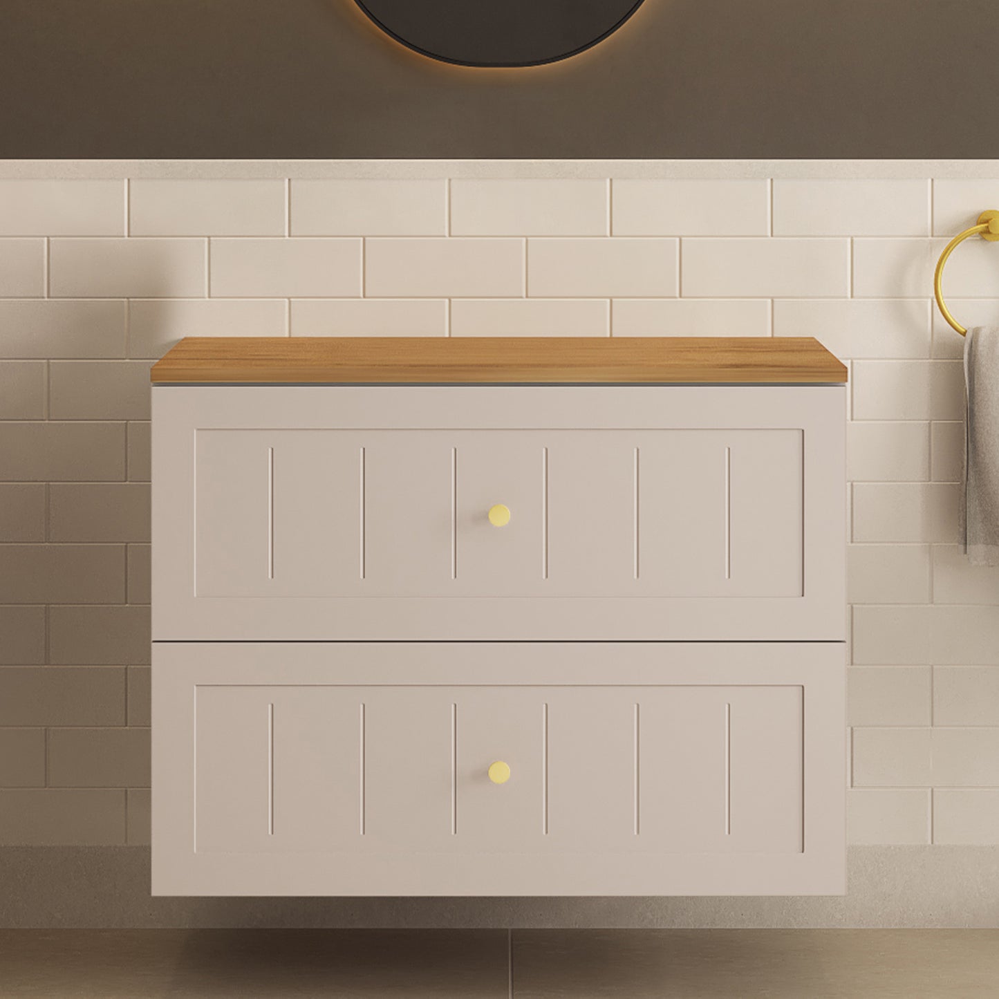 Gusto Scandi Style 2 Drawer Wall Cabinet Vanity Unit with Worktop 80cm - Cashmere