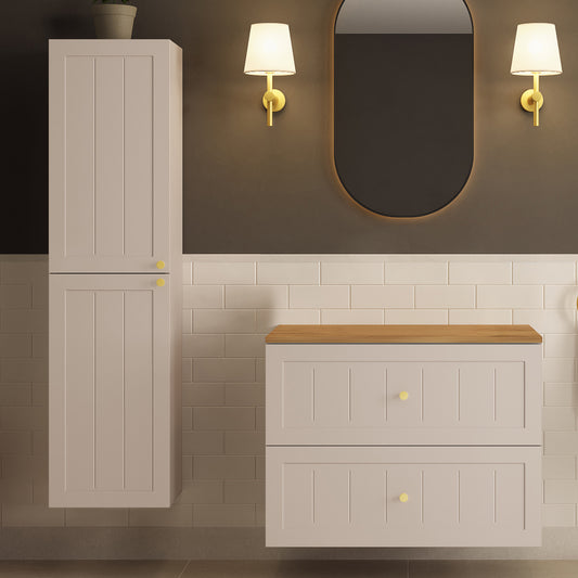 Gusto Scandi Style Bathroom Wall Cabinets Vanity Unit with Worktop Set 35cm & 80cm - Cashmere