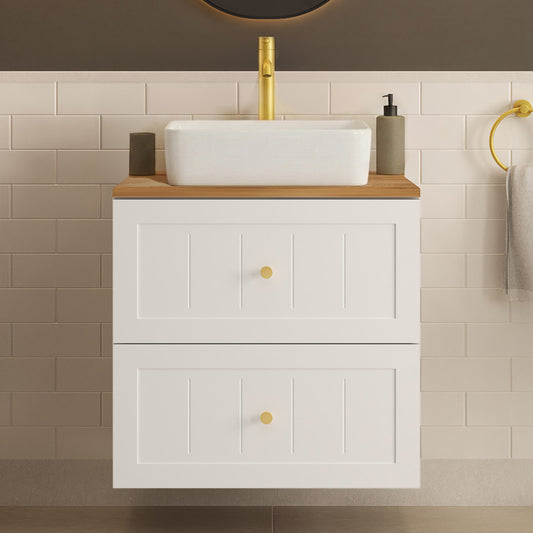 Gusto Scandi Style 2 Drawer Wall Cabinet Vanity Unit 60cm with Worktop Basin - White