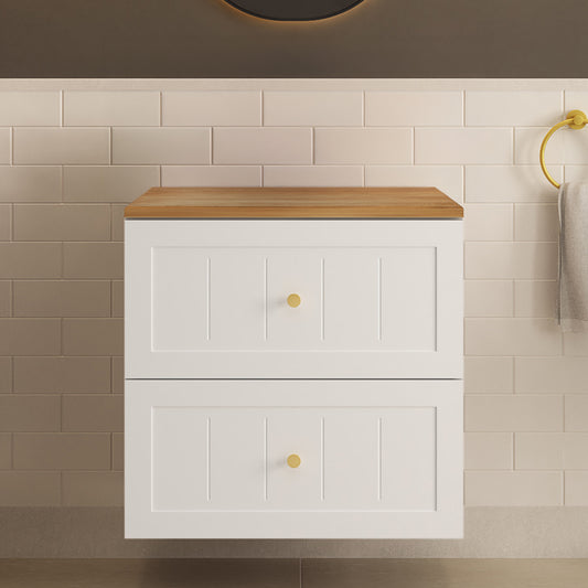 Gusto Scandi Style 2 Drawer Wall Cabinet Vanity Unit with Worktop 60cm - White