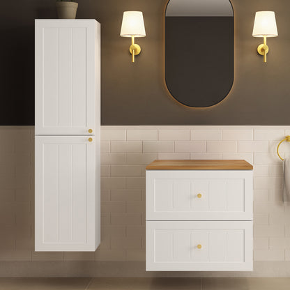 Gusto Scandi Style Bathroom Wall Cabinets Vanity Unit with Worktop Set 35cm & 60cm - White