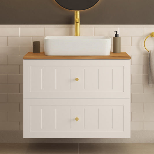 Gusto Scandi Style 2 Drawer Wall Cabinet Vanity Unit 80cm with Worktop Basin - White