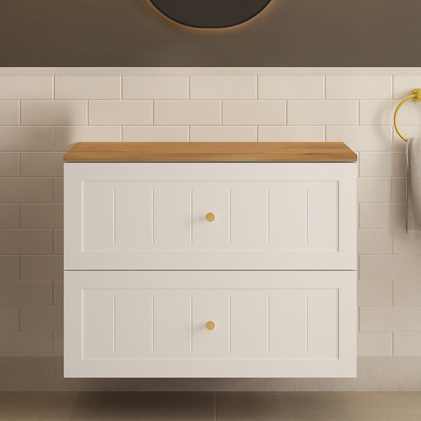 Gusto Scandi Style 2 Drawer Wall Cabinet Vanity Unit with Worktop 80cm - White