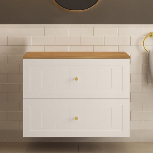 Gusto Scandi Style 2 Drawer Wall Cabinet Vanity Unit with Worktop 80cm - White