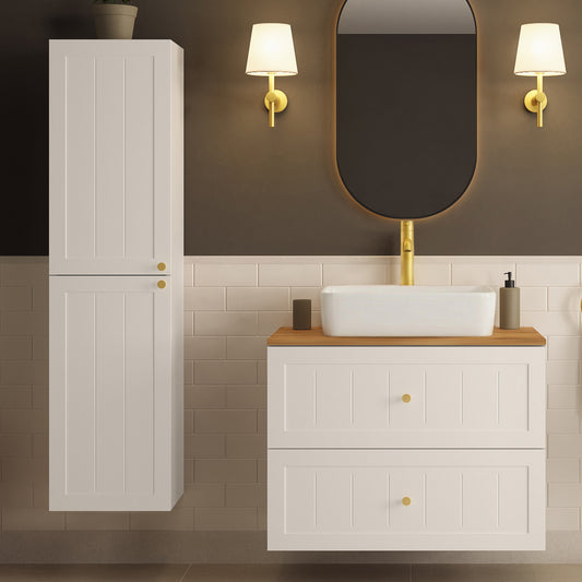 Gusto Scandi Style Bathroom Wall Cabinets Vanity Unit with Worktop Basin Set 35cm & 80cm - White