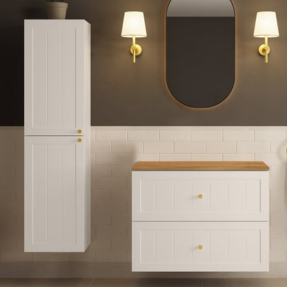 Gusto Scandi Style Bathroom Wall Cabinets Vanity Unit with Worktop Set 35cm & 80cm - White