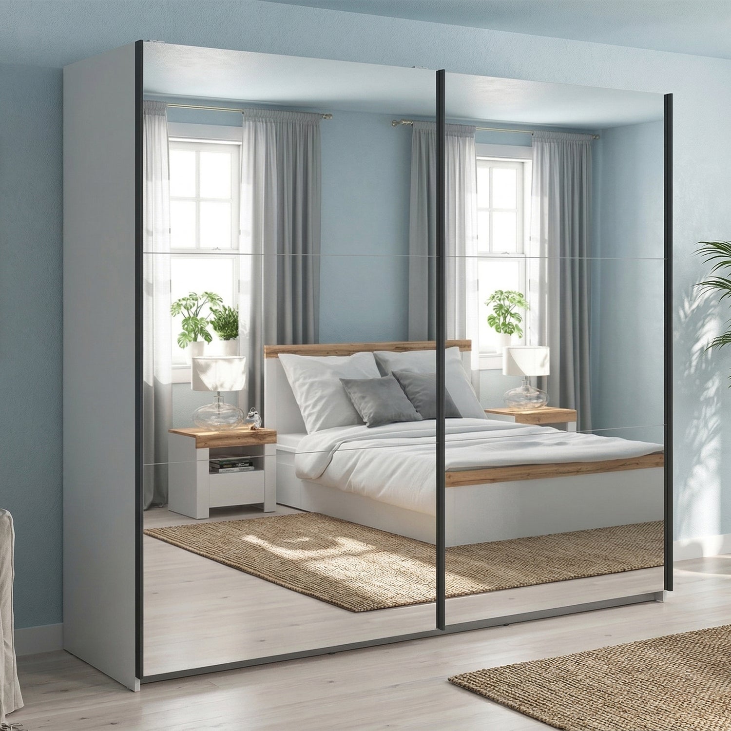 Exter 2 Door Sliding 220cm Wardrobe With Mirror - Cashmere