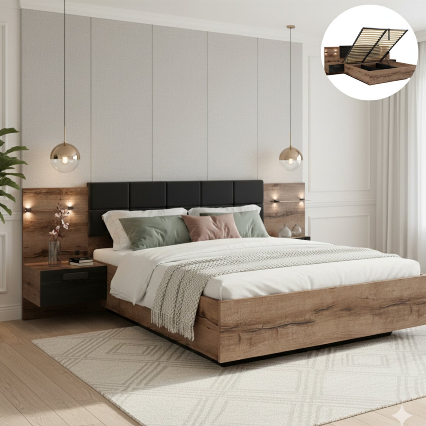 Kassel Double Ottoman Storage Bed Frame with Bedside Tables 140/B