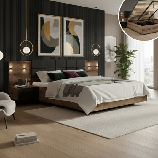 Kassel Super King Size Ottoman Storage Bed with Bedside Tables 180/B