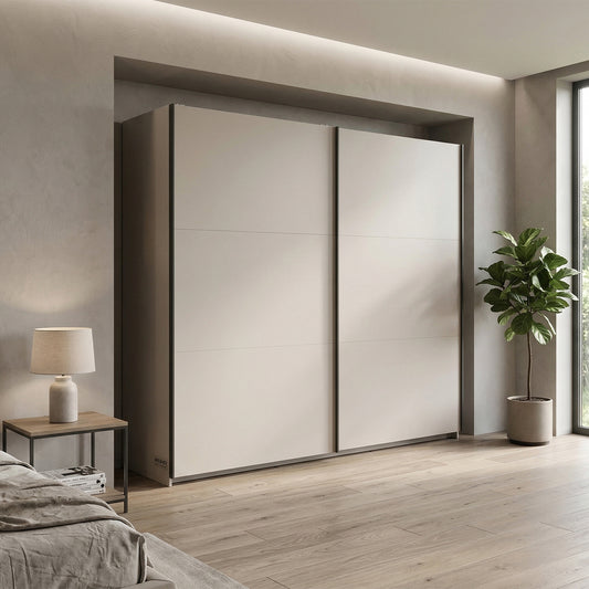 Exter Minimalist Sliding Door Wardrobe 220cm - Cashmere
