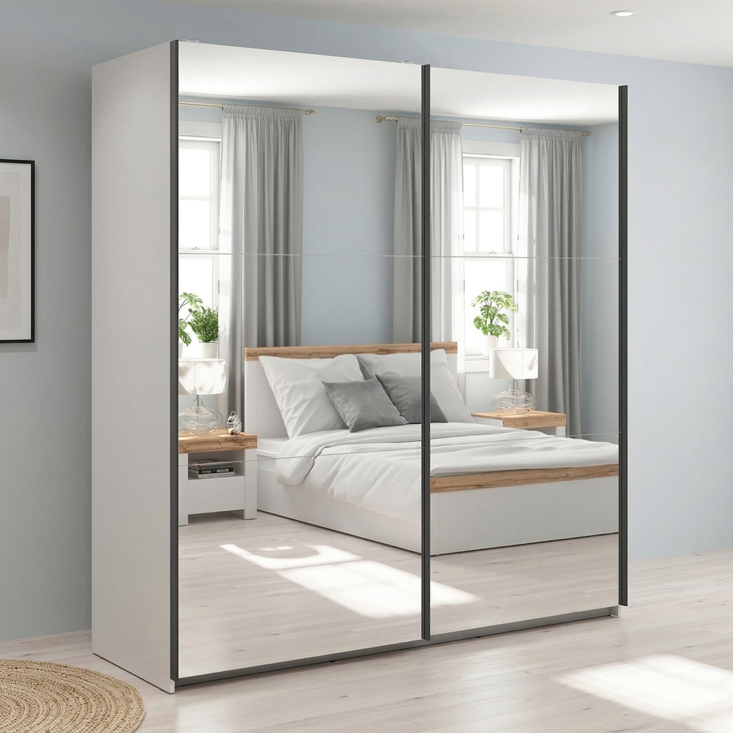Exter 2 Door Sliding 183cm Wardrobe With Mirror - Cashmere