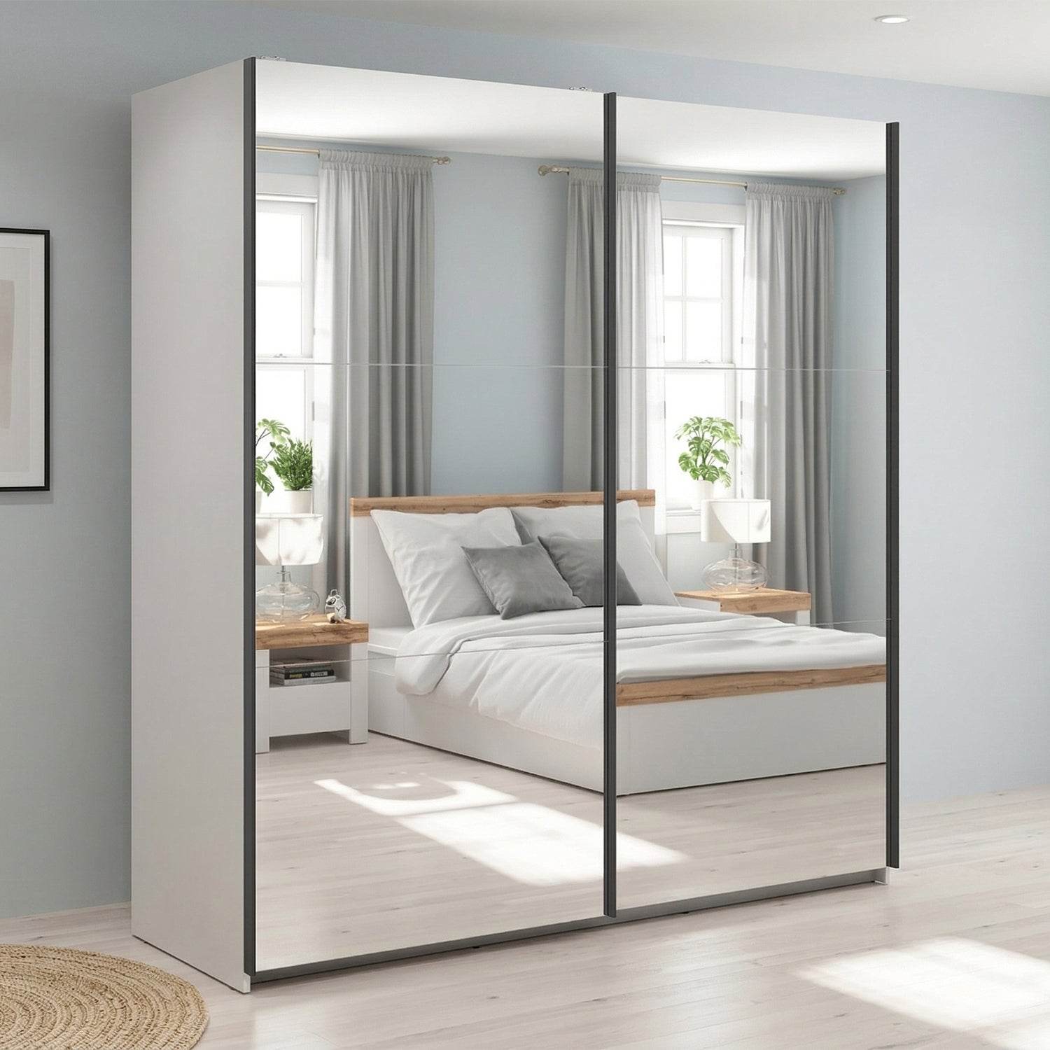 Exter 2 Door Sliding 183cm Wardrobe With Mirror - Cashmere
