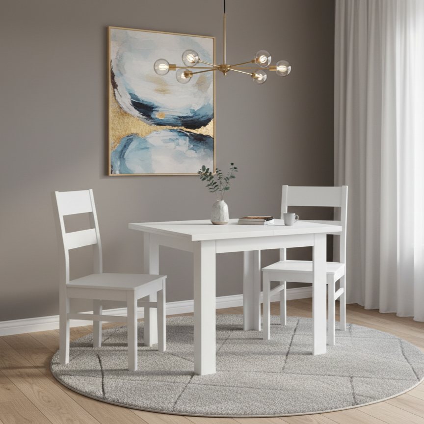 Practical Modern Dining Table with Extension Function - White