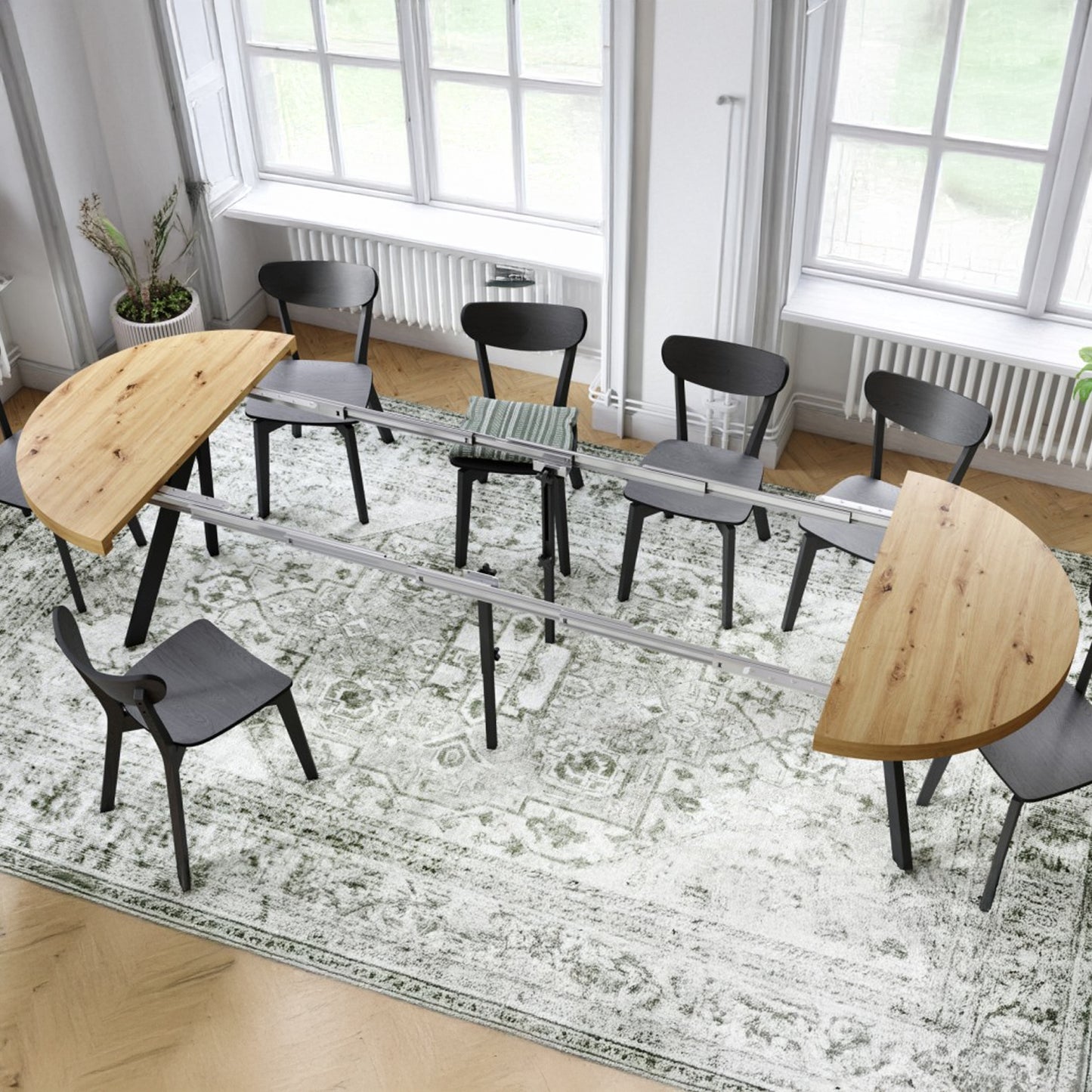 Expanso Round Extendable Dining Table with Y-Legs Loft - Artisan Oak / Black