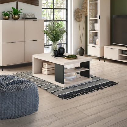 Lana Modern Coffee Table with Open Storage Shelves – Beige