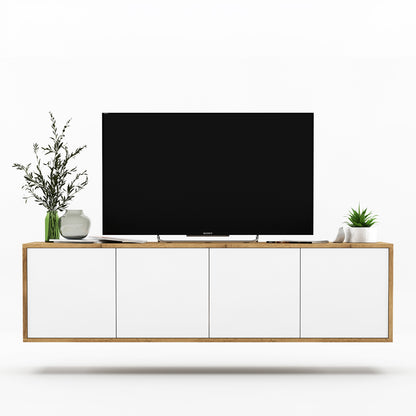 Apollo Modern Wall-Mounted TV Unit with 4 Door Design – White / Oak Wotan