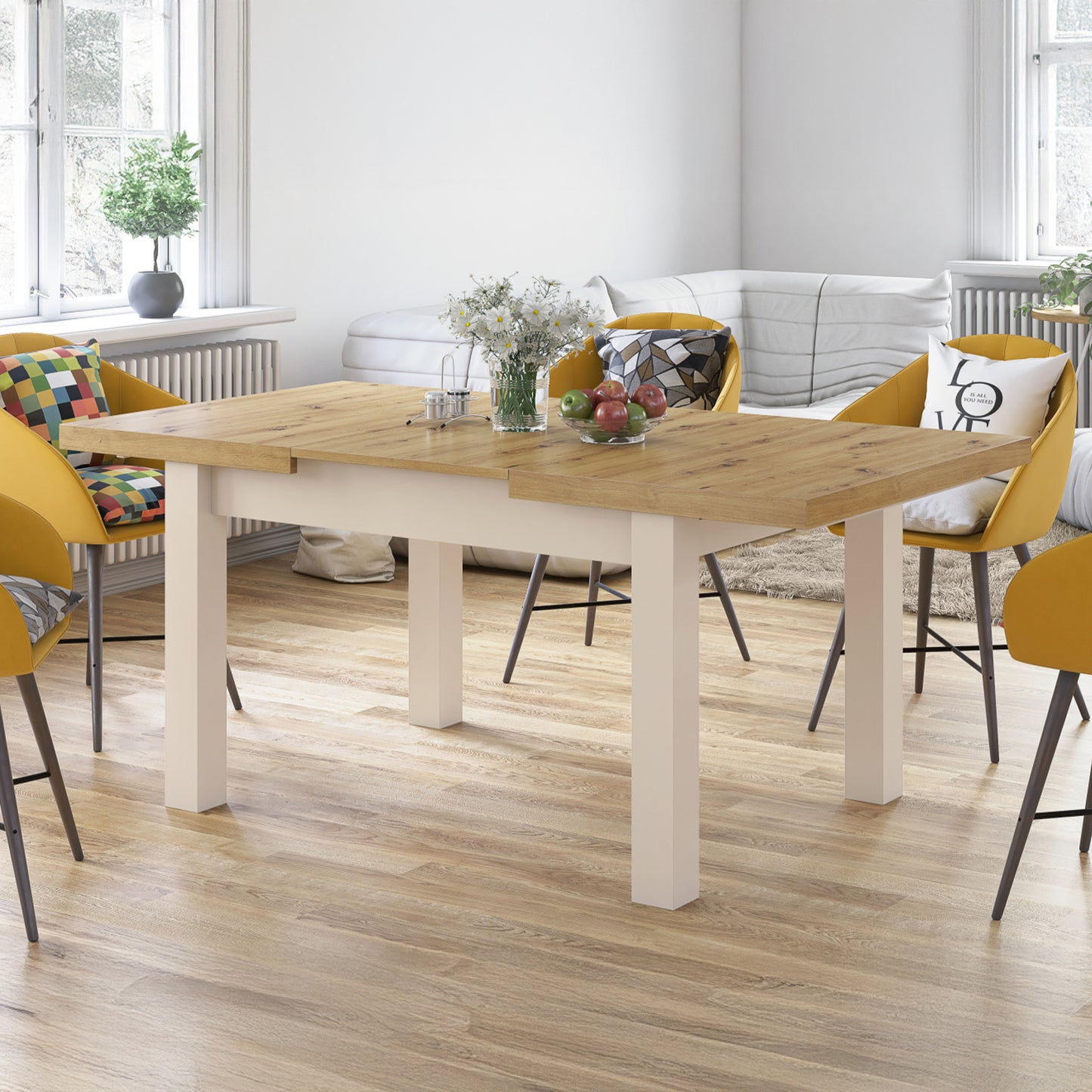 Royal Modern Extendable Dining Table – Oak Artisan / Beige