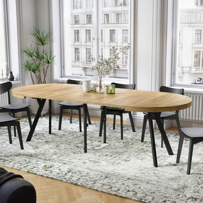 Expanso Round Extendable Dining Table with Y-Legs Loft - Gold Craft Oak / Black