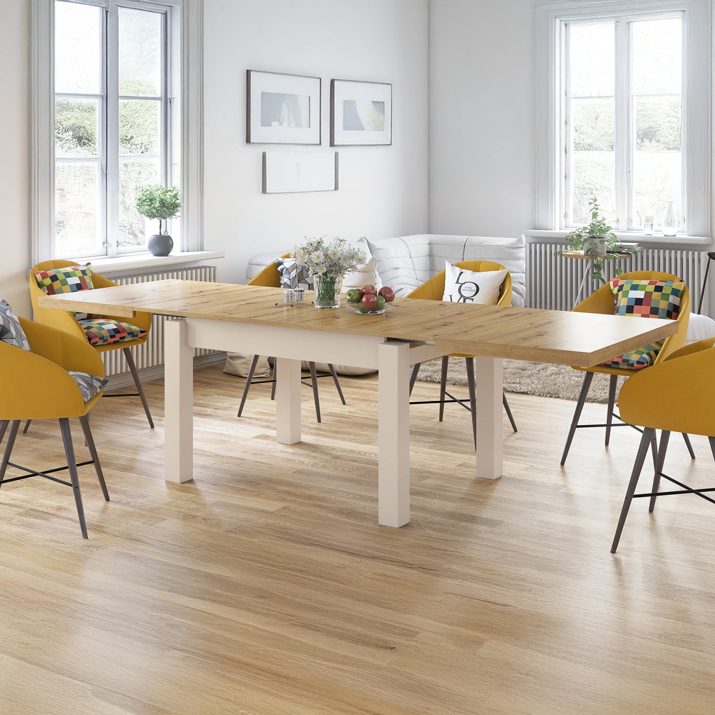 Royal Modern Extendable Dining Table – Oak Artisan / Beige