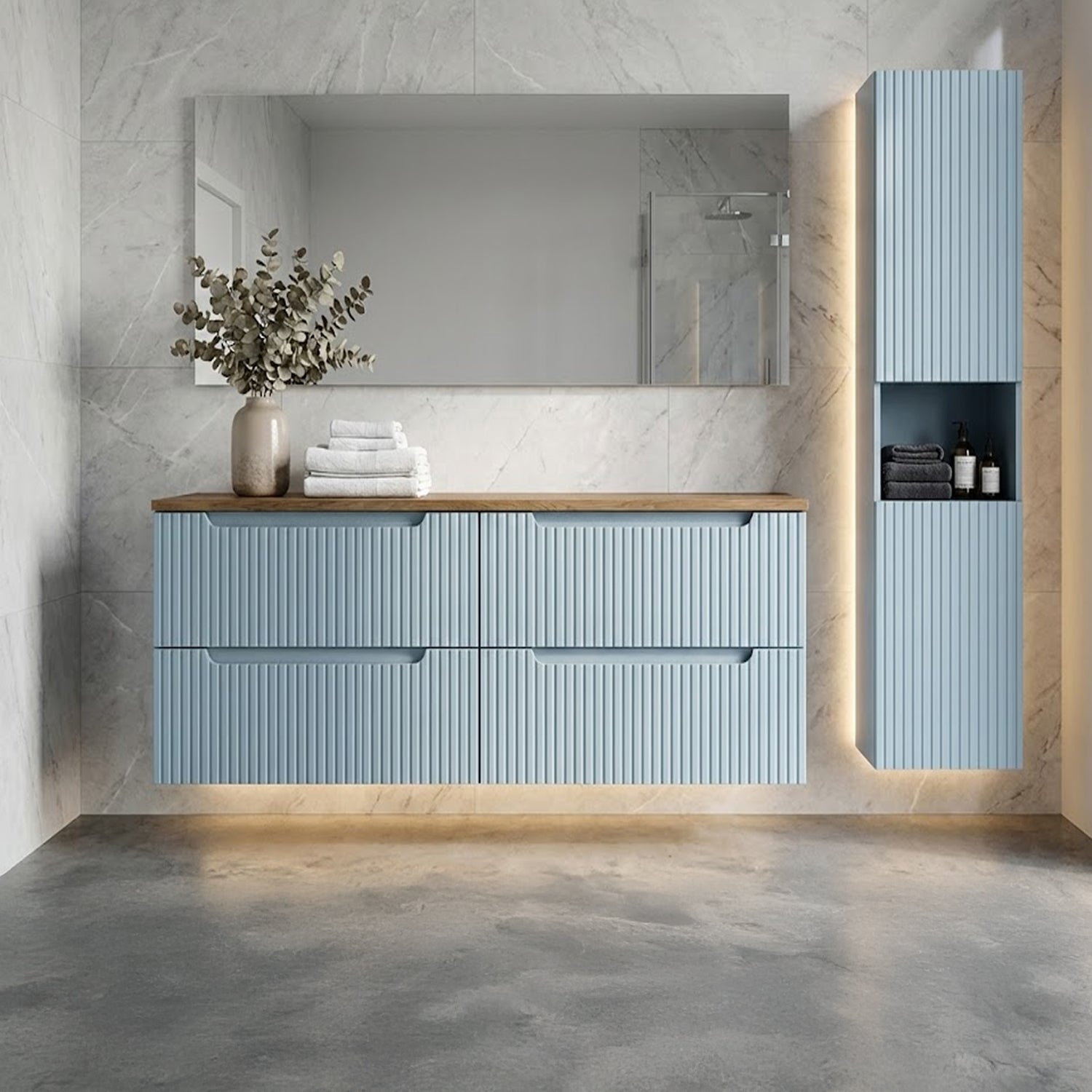 Nova Bathroom Cabinet 120cm with Worktop and Tall Unit - Baby Blue