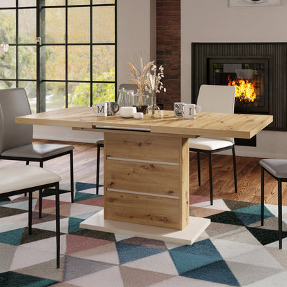 Piano Extendable Dining Table Modern Design - Artisan Oak / Beige