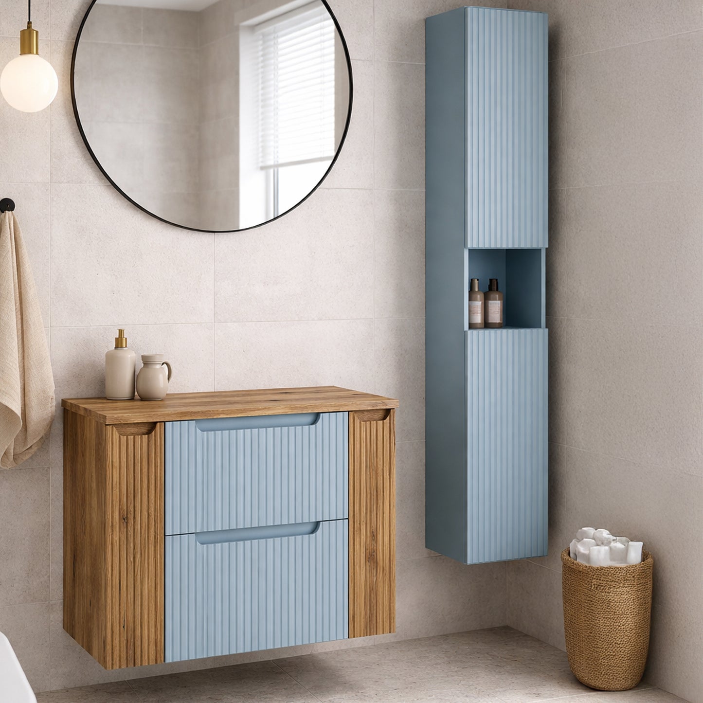 Nova Bathroom Cabinet 100cm with Worktop and Tall Unit - Baby Blue