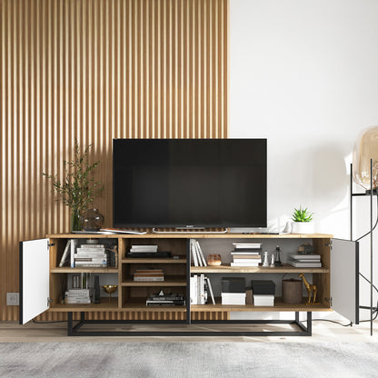 Apollo Modern TV Unit with Open Shelving and Metal Base – Grey / Oak Wotan