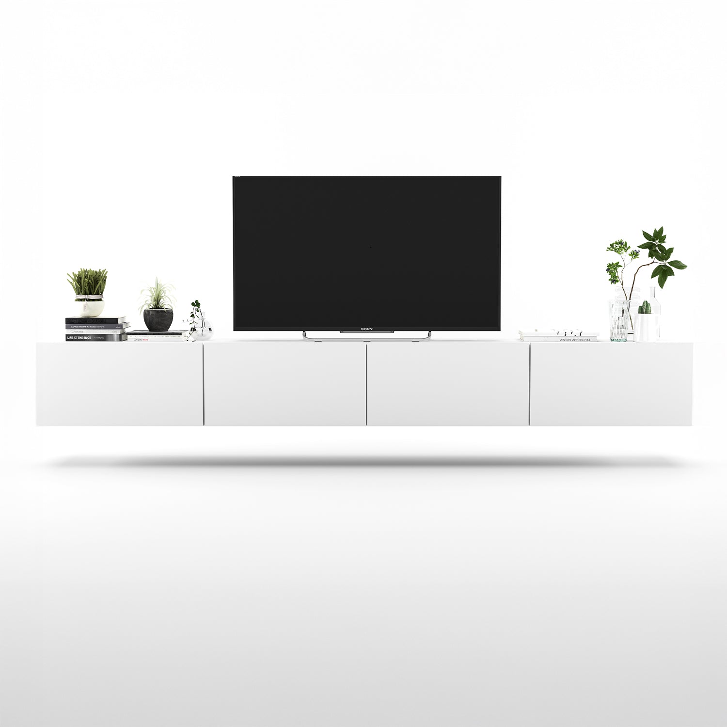 Enjoy Minimalist Wall-Mounted TV Unit – 4-Door Wide Design - White
