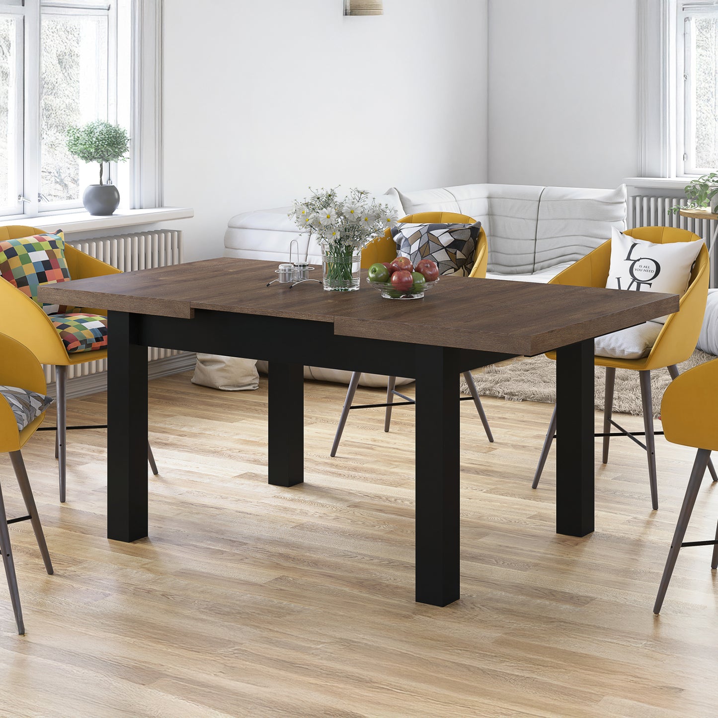 Royal Modern Extendable Dining Table – Brown Oak / Black