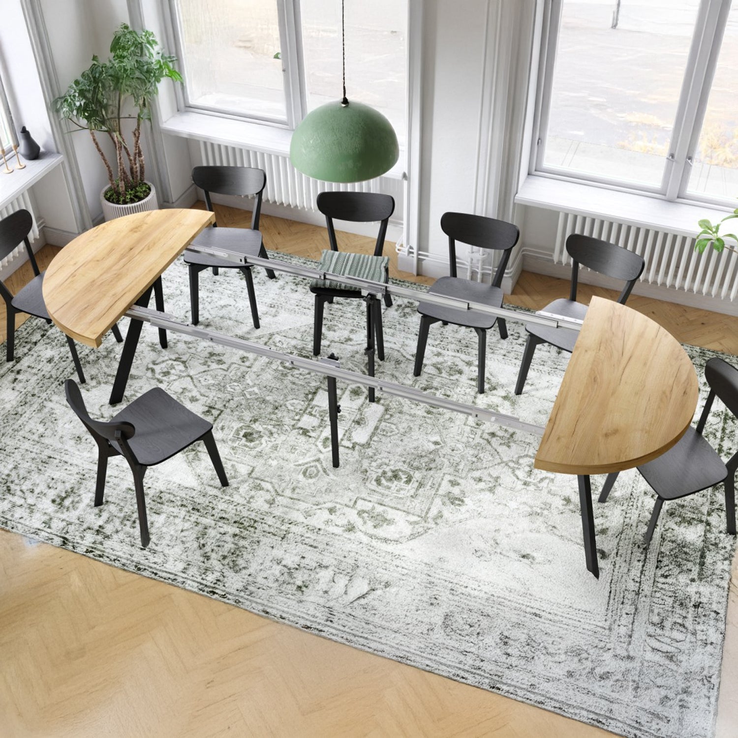 Expanso Round Extendable Dining Table with Y-Legs Loft - Gold Craft Oak / Black