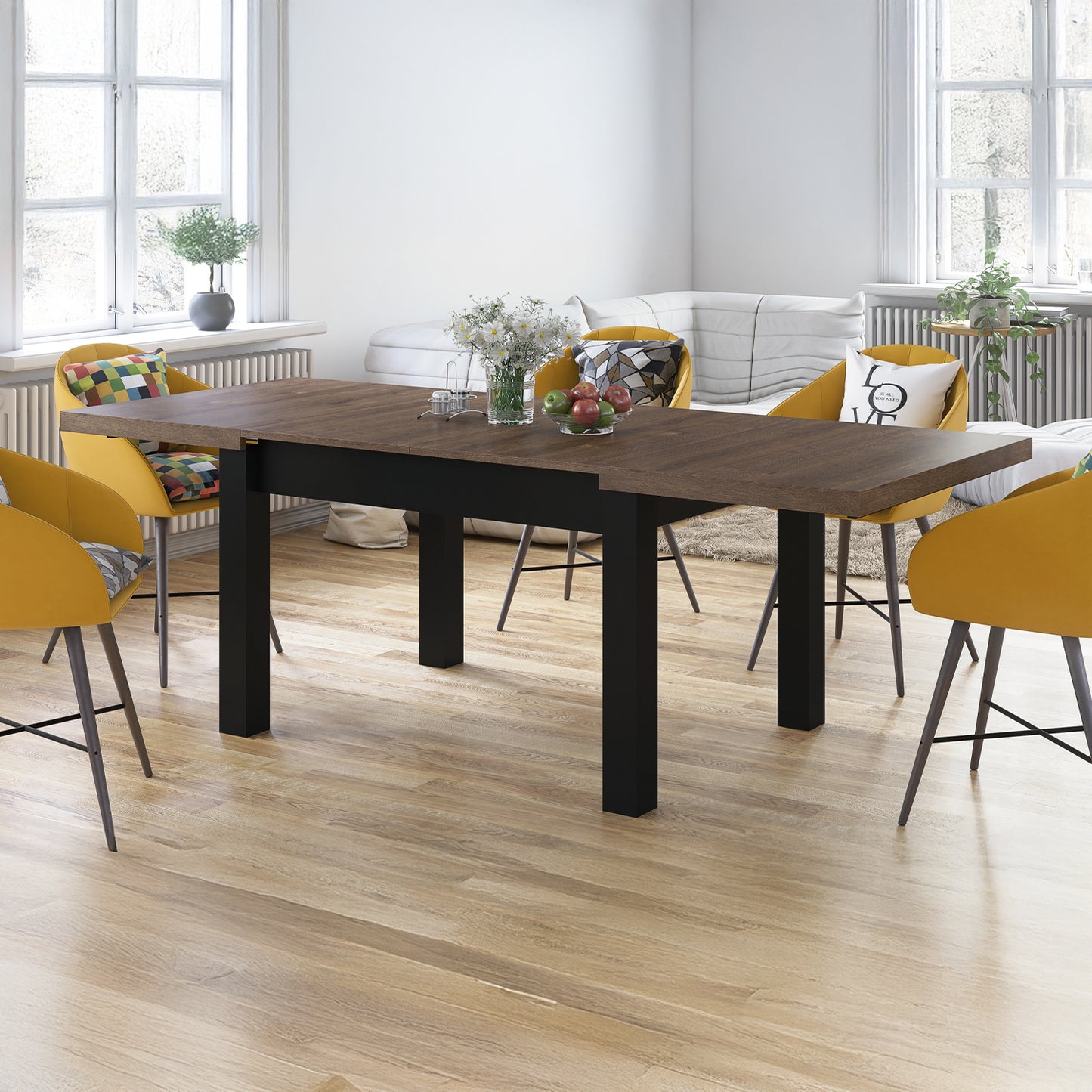 Royal Modern Extendable Dining Table – Brown Oak / Black