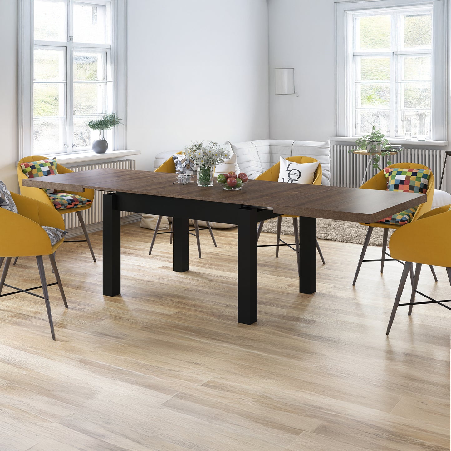 Royal Modern Extendable Dining Table – Brown Oak / Black