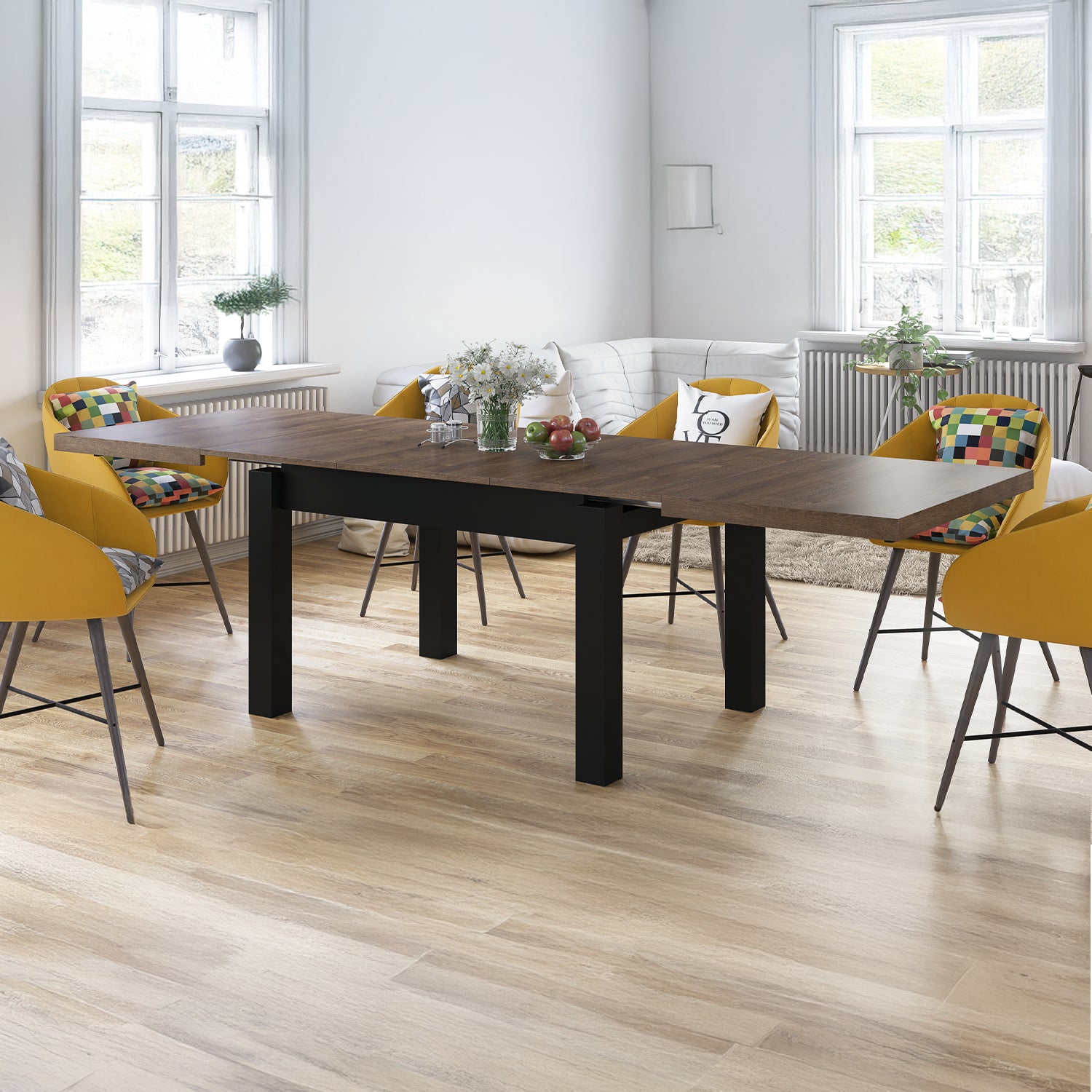 Royal Modern Extendable Dining Table – Brown Oak / Black