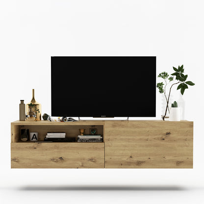 Enjoy Minimalist Wall-Mounted TV Unit with Open Shelf - Oak Artisan