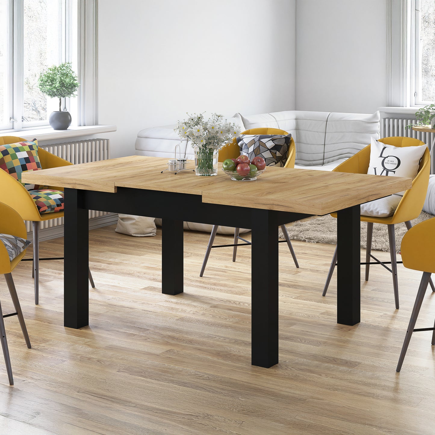 Royal Modern Extendable Dining Table – Gold Craft Oak /Black