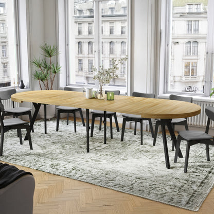 Expanso Round Extendable Dining Table with Y-Legs Loft - American Oak / Black