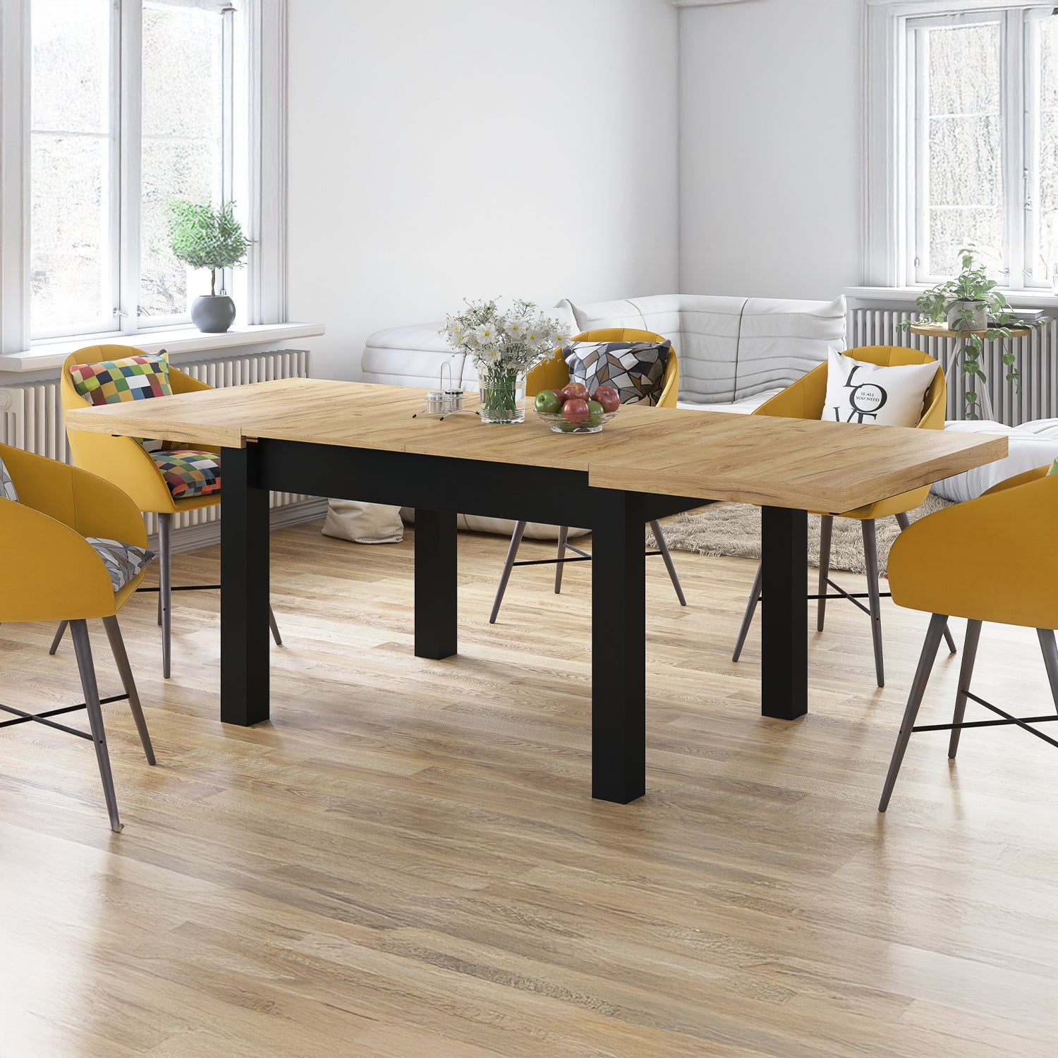 Royal Modern Extendable Dining Table – Gold Craft Oak /Black