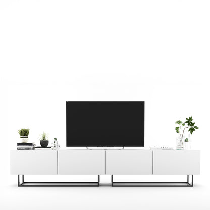 Enjoy Minimalist Freestanding TV Unit with Metal Base 4-Door Wide Design - White