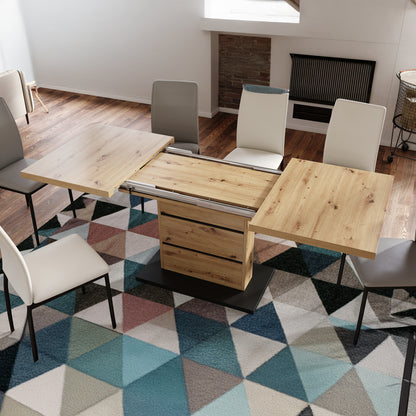 Piano Extendable Dining Table Modern Design - Artisan Oak / Black