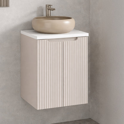 Noca Bathroom Cabinet with Doors 50cm with White Worktop and Countertop Basin – Cashmere