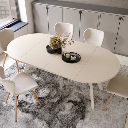 Aldo Modern Round to Oval Extendable Table – Beige